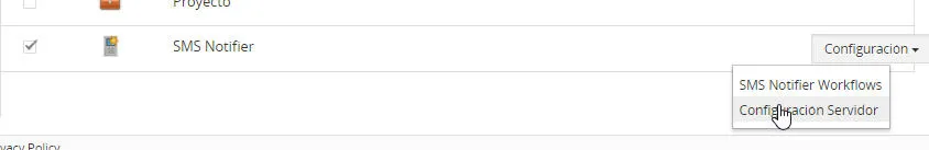 Access again to the Modules administration > Modules and in the module to SMS Notifier click in server configuration