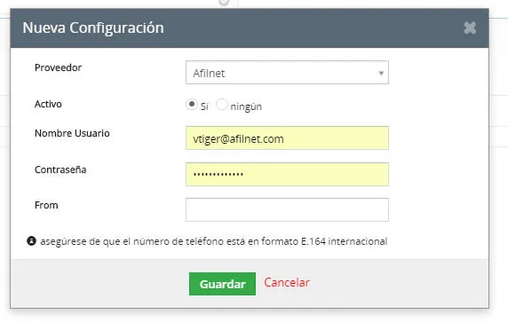 Click in new config and fill the form, including the default ID Sender that you want to use in the field From, and click save